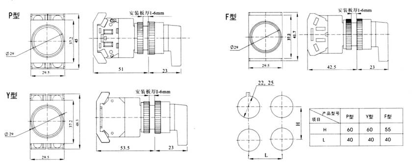 φ22二位带灯旋钮开关